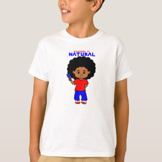 Afrikaanse Amerikaanse jongen met Big Afro-Cartoon T-shirt
