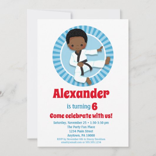 Afrikaanse Amerikaanse Karate Judo Boys Birthday Kaart (Voorkant)