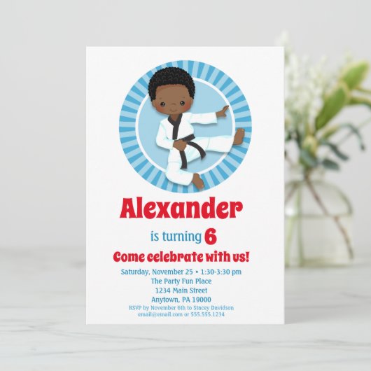 Afrikaanse Amerikaanse Karate Judo Boys Birthday Kaart (Staand voorkant)