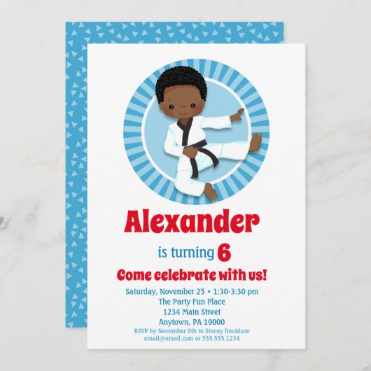 Afrikaanse Amerikaanse Karate Judo Boys Birthday Kaart (Voorkant / Achterkant)