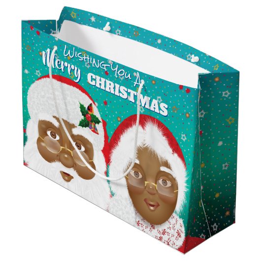 Afrikaanse Amerikaanse kerstman en mevrouw Claus K Groot Cadeauzakje (Achterkant Gekanteld)