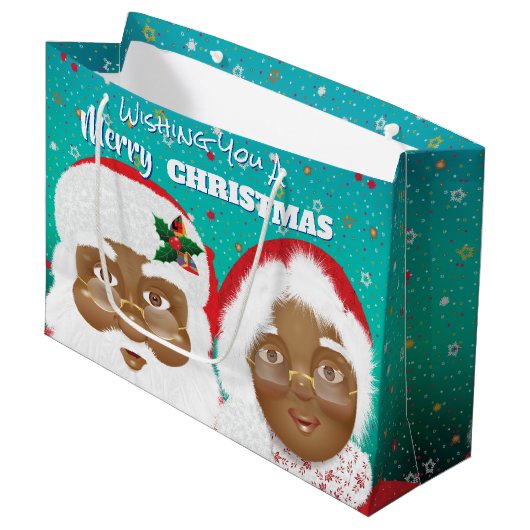 Afrikaanse Amerikaanse kerstman en mevrouw Claus K Groot Cadeauzakje (Voorkant Gekanteld)