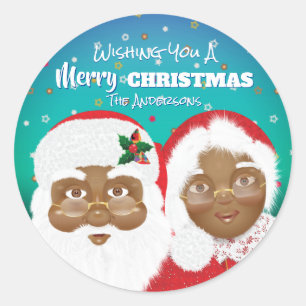 Afrikaanse Amerikaanse kerstman en mevrouw Claus K Ronde Sticker