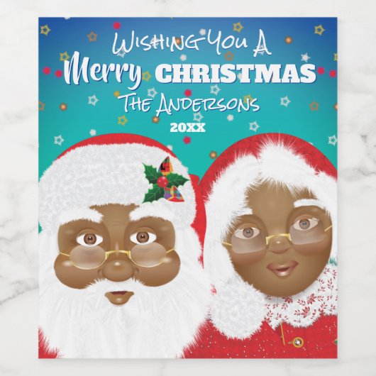 Afrikaanse Amerikaanse kerstman en mevrouw Claus K Wijn Etiket (Enkel label)