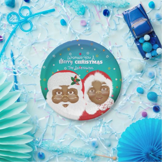 Afrikaanse Amerikaanse kerstman en Mrs Claus Papieren Bordje (Feest)