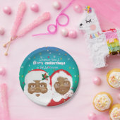 Afrikaanse Amerikaanse kerstman en Mrs Claus Papieren Bordje (Feest)