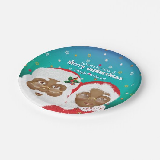 Afrikaanse Amerikaanse kerstman en Mrs Claus Papieren Bordje (Gekanteld)
