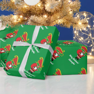 Afrikaanse Amerikaanse kerstman Xmas Sleigh Green Cadeaupapier