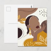 Afrikaanse Amerikaanse kunst, Leaf Girl Print, zwa Briefkaart (Voorkant / Achterkant)