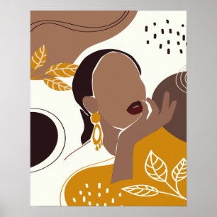 Afrikaanse Amerikaanse kunst, Leaf Girl Print, zwa Poster