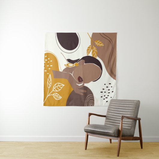 Afrikaanse Amerikaanse kunst, Leaf Girl Print, zwa Wandkleed (In Situ (horizontaal))