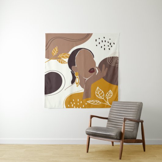 Afrikaanse Amerikaanse kunst, Leaf Girl Print, zwa Wandkleed (In situ)