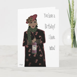 Afrikaanse Amerikaanse Lady Wine Birthday Kaart