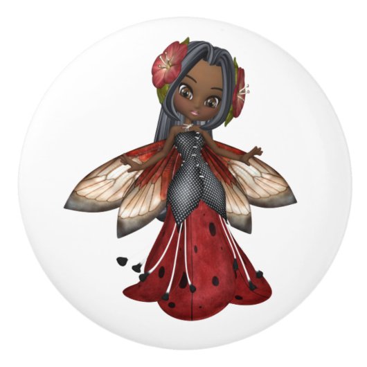 Afrikaanse Amerikaanse Ladybug Faerie Keramische Knop (Voorkant)
