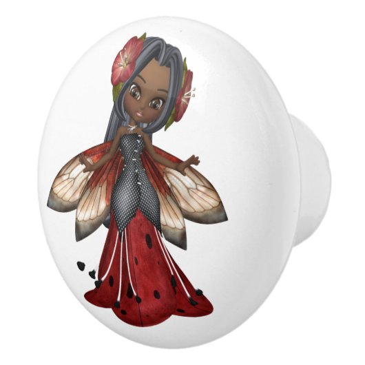 Afrikaanse Amerikaanse Ladybug Faerie Keramische Knop (Rechts)