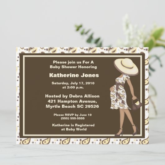 Afrikaanse Amerikaanse mam om Baby shower uit te n Kaart (Staand voorkant)