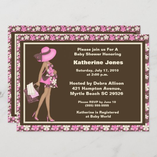 Afrikaanse Amerikaanse mam om Baby shower uit te n Kaart (Voorkant / Achterkant)