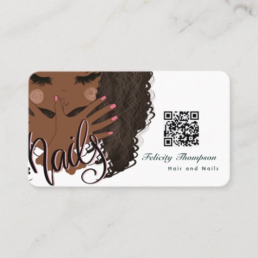 Afrikaanse Amerikaanse Manicurist Beauty QR-code Visitekaartje (Voorkant)