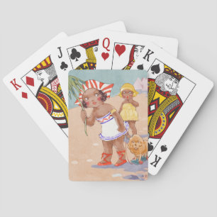 -Afrikaanse Amerikaanse meisjes op strand Pokerkaarten