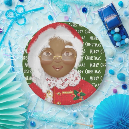 Afrikaanse Amerikaanse mevrouw Claus kerstfeestdag Papieren Bordje (Feest)