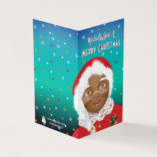 Afrikaanse Amerikaanse mevrouw Claus Kerstmis Kaart (Buitenkant)