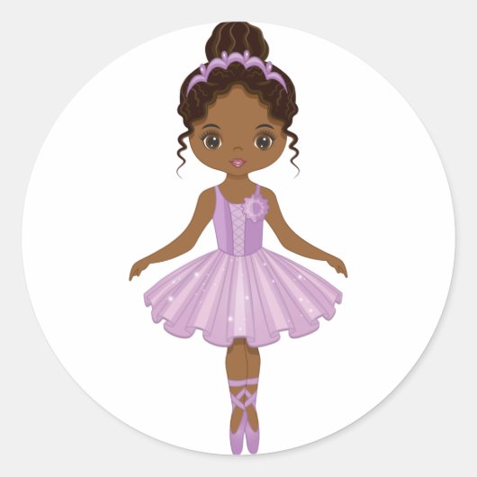 Afrikaanse Amerikaanse mooie Ballerina Round Stick Ronde Sticker (Voorkant)