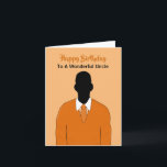 Afrikaanse Amerikaanse oom Happy Birthday Kaart<br><div class="desc">Verstuur een kaart naar een verrijkende oom die verfrist en verfrist. Deze trendy kaart bevat een silhouet van een Afrikaans-Amerikaans man met een oranje vest en een stropdas.</div>