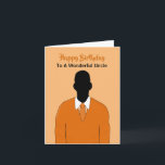 Afrikaanse Amerikaanse oom Happy Birthday Kaart<br><div class="desc">Verstuur een kaart naar een verrijkende oom die verfrist en verfrist. Deze trendy kaart bevat een silhouet van een Afrikaans-Amerikaans man met een oranje vest en een stropdas.</div>