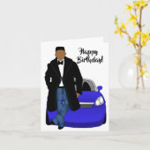 Afrikaanse Amerikaanse pa Black Coat Happy Birthda Kaart (Gele Bloem)