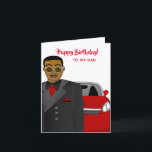 Afrikaanse Amerikaanse pa Suit, Stropdas, Birthday Kaart<br><div class="desc">Deze coole verjaardagskaart is voorzien van een Afrikaans-Amerikaans mannetje dat voor een rode sportwagen staat. Stuur een relatable kaart naar je vader en geeft je boodschap door zoals je dat wilde.</div>