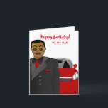 Afrikaanse Amerikaanse pa Suit, Stropdas, Birthday Kaart<br><div class="desc">Deze coole verjaardagskaart is voorzien van een Afrikaans-Amerikaans mannetje dat voor een rode sportwagen staat. Stuur een relatable kaart naar je vader en geeft je boodschap door zoals je dat wilde.</div>