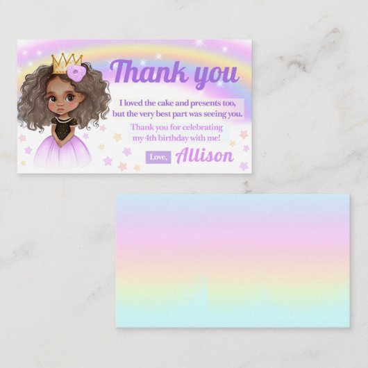 Afrikaanse Amerikaanse prinses verjaardag dank je  Informatiekaartje (Voorkant / Achterkant)