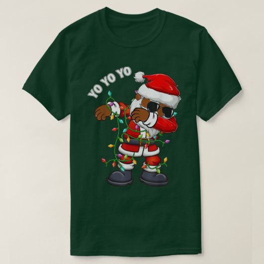 Afrikaanse Amerikaanse Santa Dabbing Tree Lights X T-shirt (Design voorkant)