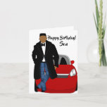 Afrikaanse Amerikaanse Son Black Coat Birthday Kaart<br><div class="desc">Deze coole Birthday kaart is voorzien van een Afrikaans-Amerikaans mannetje met een zwarte jas,  spijkerbroek en een stropdas. Stuur een kaart naar je zoon die betrouwbaar is en geeft je boodschap door zoals je van plan was.</div>