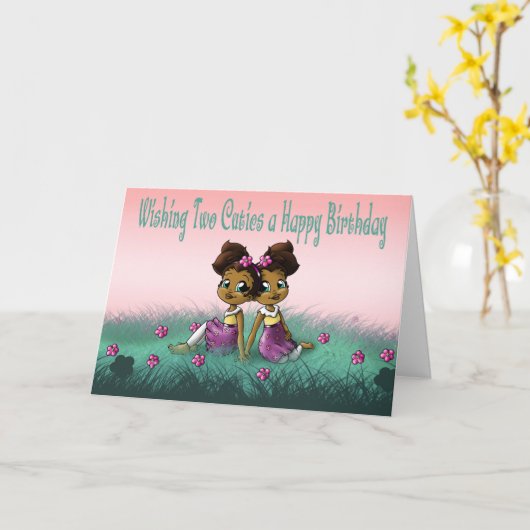 Afrikaanse Amerikaanse tweeling Birthday Kaart (Gele Bloem)