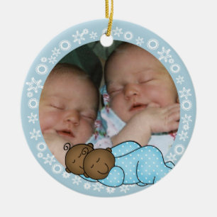 Afrikaanse Amerikaanse tweelingjongens 1e kerstver Keramisch Ornament