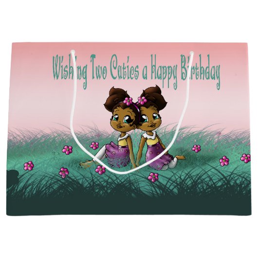 Afrikaanse Amerikaanse tweelingmeisjes Birthday Groot Cadeauzakje (Voorkant)