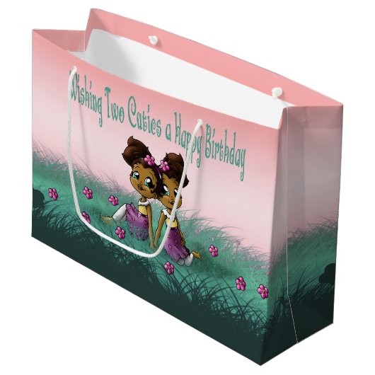 Afrikaanse Amerikaanse tweelingmeisjes Birthday Groot Cadeauzakje (Voorkant Gekanteld)