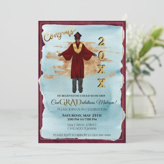 Afrikaanse Amerikaanse uitnodiging tot het Afstude (Staand voorkant)