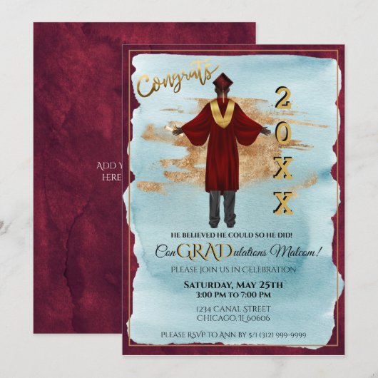 Afrikaanse Amerikaanse uitnodiging tot het Afstude (Voorkant / Achterkant)