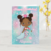 Afrikaanse Amerikaanse Unicorn Mermaid Birthday-ka Kaart (Gele Bloem)