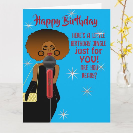 Afrikaanse Amerikaanse vrouw die Guitar Birthday z Kaart (Gele Bloem)