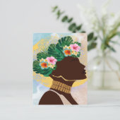 Afrikaanse Amerikaanse Vrouw Floral Crown Briefkaart (Staand voorkant)
