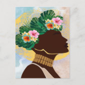 Afrikaanse Amerikaanse Vrouw Floral Crown Briefkaart (Voorkant)