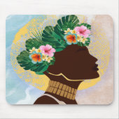 Afrikaanse Amerikaanse Vrouw Floral Crown Muismat (Voorkant)