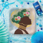 Afrikaanse Amerikaanse Vrouw Floral Crown Papieren Bordje (Feest)