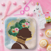 Afrikaanse Amerikaanse Vrouw Floral Crown Papieren Bordje (Feest)