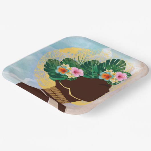 Afrikaanse Amerikaanse Vrouw Floral Crown Papieren Bordje (Gebogen)