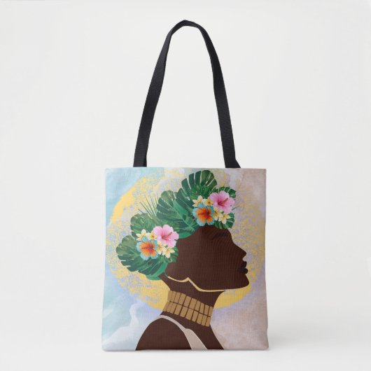 Afrikaanse Amerikaanse Vrouw Floral Crown Tote Bag (Voorkant)