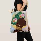Afrikaanse Amerikaanse Vrouw Floral Crown Tote Bag (Dichtbij)